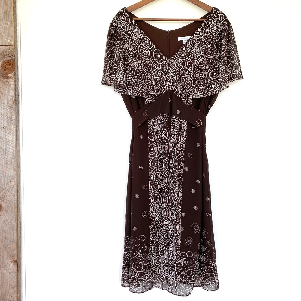 dressbarn Brown & Cream Patterned Midi Dress